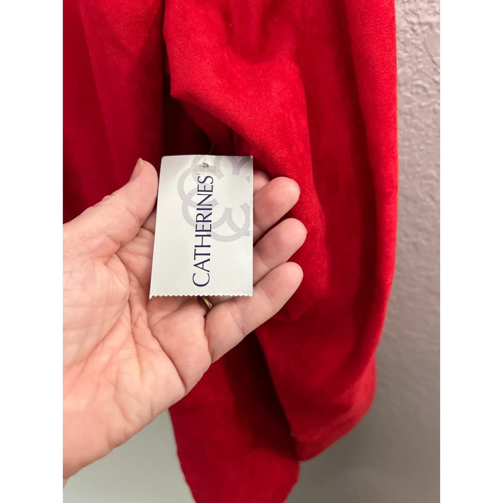 NWT Catherines Red Velour Shirt 5X Plus Red Long Sleeve Button Up Office Career - Picture 6 of 10